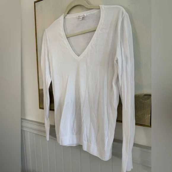 MINNIE ROSE 100% Cotton Long Sleeve V Neck White Size Small - Picture 3 of 6